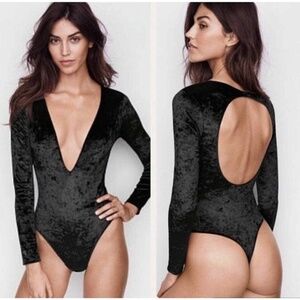Victorias Secret Womens Crushed Velvet Plunge Cutout Bodysuit